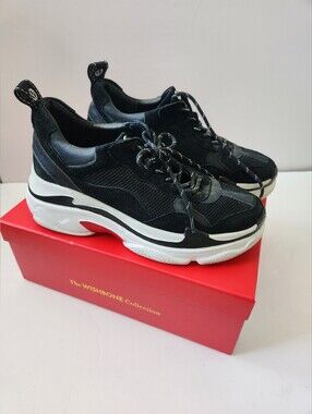 Black Genuine Suede Chunky Platform Sneakers 7 Wishbone Collection
